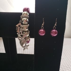 Pink pearl bracelet and earrings